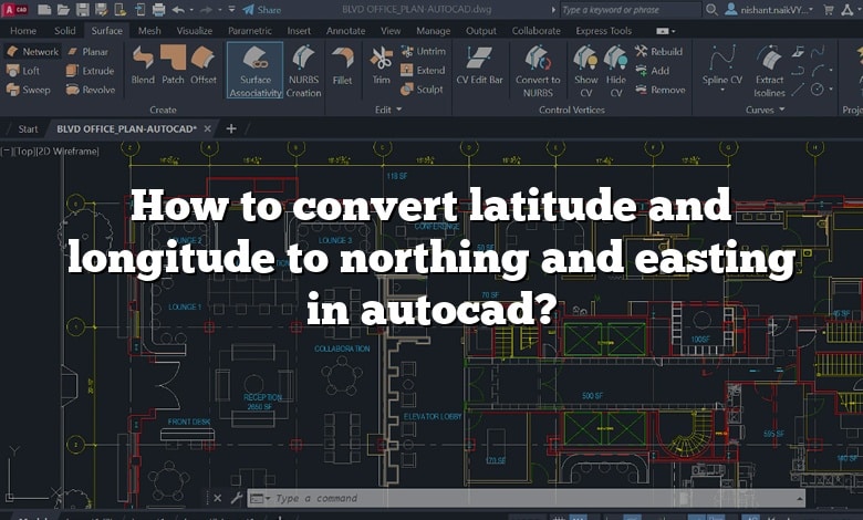 How to convert latitude and longitude to northing and easting in autocad?