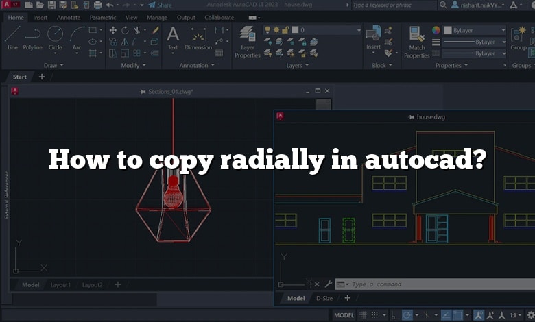 How to copy radially in autocad?