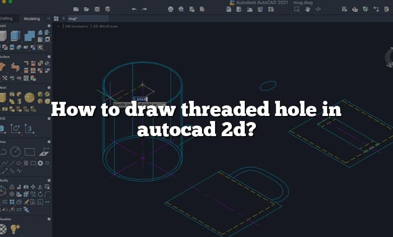 How to draw threaded hole in autocad 2d?
