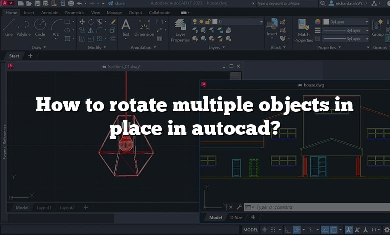 How to rotate multiple objects in place in autocad?