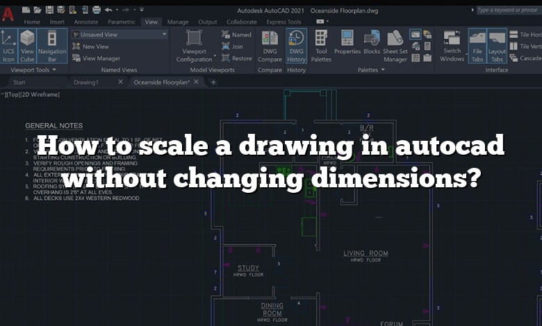 How to scale a drawing in autocad without changing dimensions?