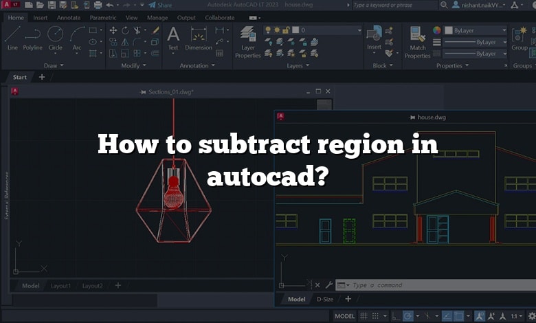 How to subtract region in autocad?